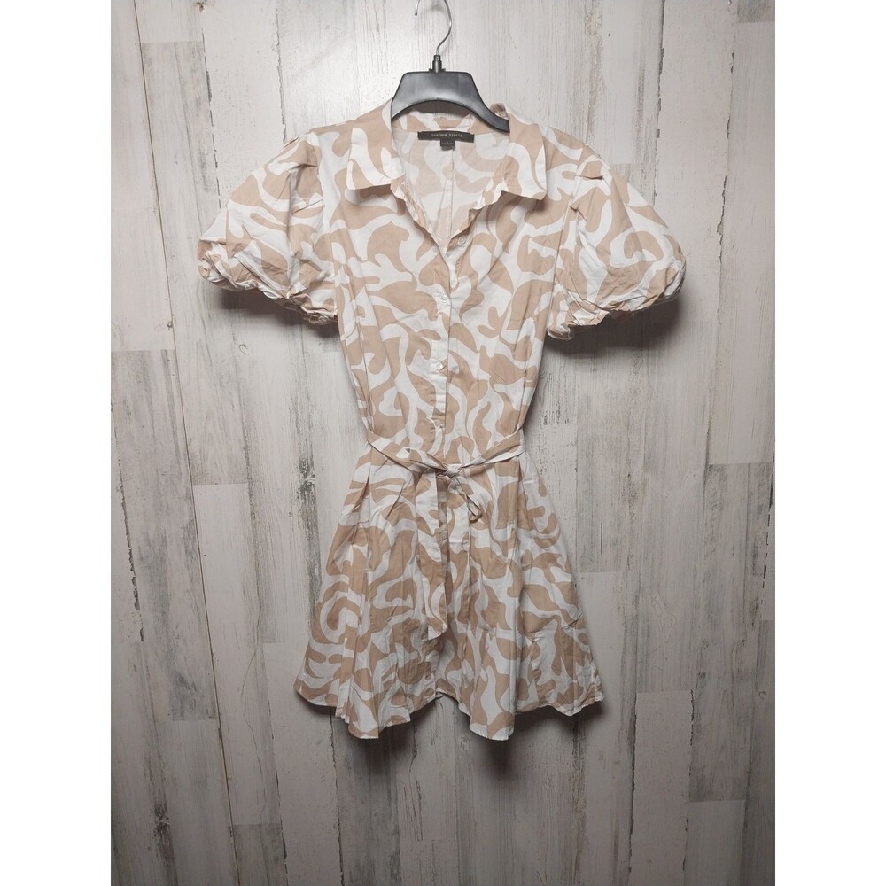 Cynthis Steffe Medium Puff Sleeve Collared Shirt Dress Tan
